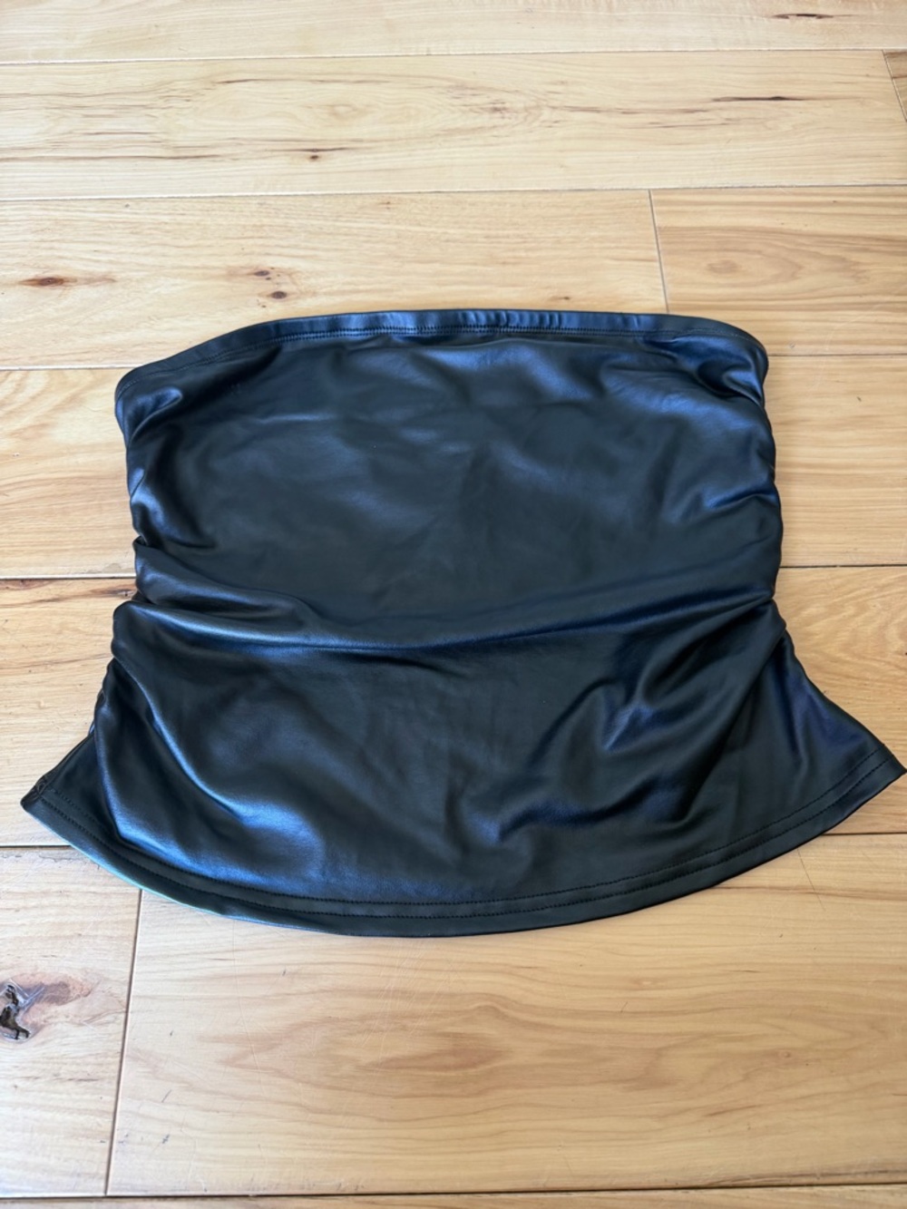 Black Faux Leather Strapless Tube Top